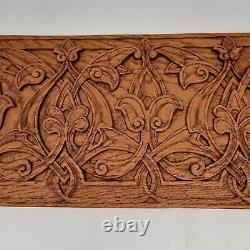 Vintage intricate hand carved oak wood botanical artist replica of castle panel
