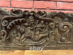 Vintage wooden panel of Lord Vishnuji Describing a panel with religious