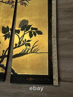Vtg Antique Asian 19th Century 4 Panel Coromandel Wall Art Lacquered carved wood