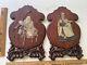Vtg Asian Inlaid Carved Wood Panel Stone Marquetry Look