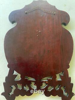 Vtg Asian Inlaid Carved Wood Panel Stone Marquetry LOOK