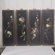 Vtg Asian Oriental 10x30 Black Lacquered Wood Carved Soapstone Panel Set Of 4