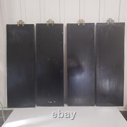 Vtg Asian Oriental 10x30 Black Lacquered Wood Carved Soapstone Panel Set of 4