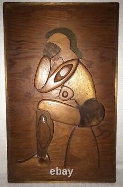 Vtg Folk Art Carved Wood Nude Woman Thinking Raised Puzzle 3D Wall Plaque Panel