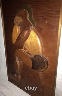 Vtg Folk Art Carved Wood Nude Woman Thinking Raised Puzzle 3D Wall Plaque Panel