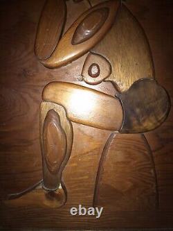 Vtg Folk Art Carved Wood Nude Woman Thinking Raised Puzzle 3D Wall Plaque Panel