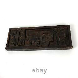 Vtg Hand Carved Wood Panel Men Farming Cart Animals Ethnic Wall Hanging Plaque