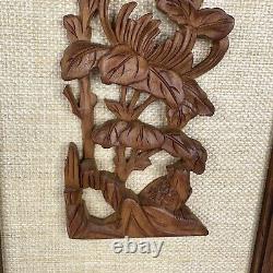 Vtg Hand Carved Wood Relief Panels 9x21.5 Set of 4 3D Wall Decor Boho MCM Art