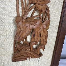 Vtg Hand Carved Wood Relief Panels 9x21.5 Set of 4 3D Wall Decor Boho MCM Art