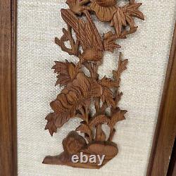 Vtg Hand Carved Wood Relief Panels 9x21.5 Set of 4 3D Wall Decor Boho MCM Art