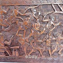 Vtg Large African Tribal War Relief Carved Wood Panel Wall Art Storyboard Plaque