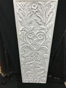 Wall Hanging Panel Flower Vase Hand Carved & Hand Painted 100%mango Wood White