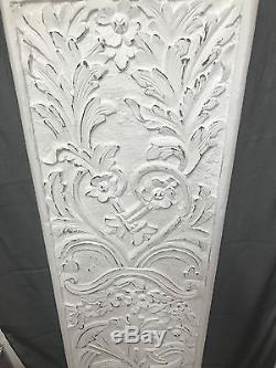 Wall Hanging Panel Flower Vase Hand Carved & Hand Painted 100%mango Wood White