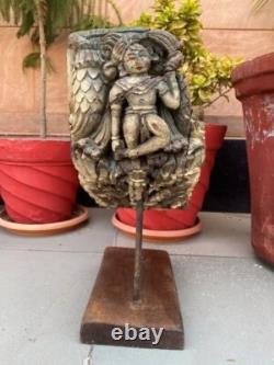 Watchman Statue Bracket 1700's Antique Wood Hand Carved Painted Panel & Stand