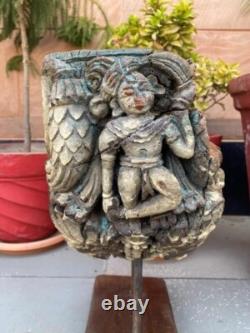 Watchman Statue Bracket 1700's Antique Wood Hand Carved Painted Panel & Stand