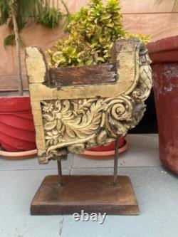 Watchman Statue Bracket 1700's Antique Wood Hand Carved Painted Panel & Stand
