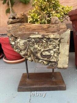 Watchman Statue Bracket 1700's Antique Wood Hand Carved Painted Panel & Stand