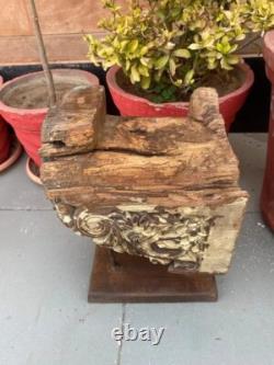 Watchman Statue Bracket 1700's Antique Wood Hand Carved Painted Panel & Stand