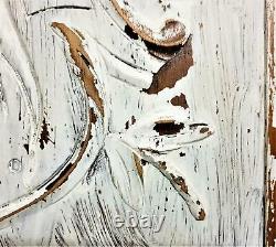 White painted blazon wood carving panel Antique french architectural salvage 21