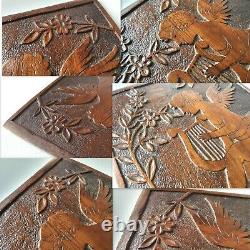 Winged angel wood panel Hand carving Antique architectural salvage