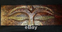 Wise Eyes of Buddha Wall art panel Carved Wood Relief Asian Style Home Decor