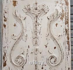 Withe painted griffin wood carving panel Antique french architectural salvage