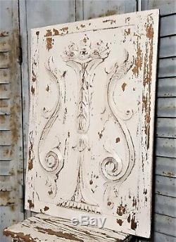 Withe painted griffin wood carving panel Antique french architectural salvage