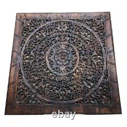 Wood Brown Wall Hanging Floral Square 36 Panel Art Vintage Style Home Decor