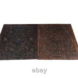 Wood Brown Wall Hanging Floral Square 36 Panel Art Vintage Style Home Decor