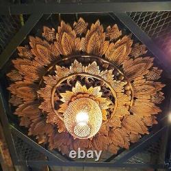 Wood Carved Ceiling Wall Art Lighting 90cm Thai Vintage Style Panel Home Decor