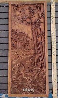 Wood Carved Panel. Decorative Asia Wall Relief Panel Sculpture Teak Wood