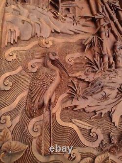 Wood Carved Panel. Decorative Asia Wall Relief Panel Sculpture Teak Wood