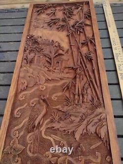 Wood Carved Panel. Decorative Asia Wall Relief Panel Sculpture Teak Wood