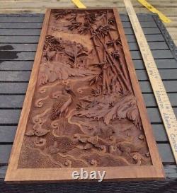 Wood Carved Panel. Decorative Asia Wall Relief Panel Sculpture Teak Wood