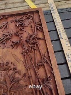 Wood Carved Panel. Decorative Asia Wall Relief Panel Sculpture Teak Wood