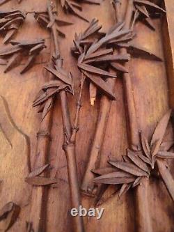 Wood Carved Panel. Decorative Asia Wall Relief Panel Sculpture Teak Wood