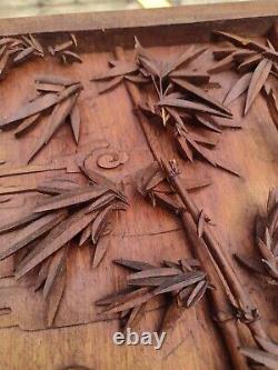 Wood Carved Panel. Decorative Asia Wall Relief Panel Sculpture Teak Wood