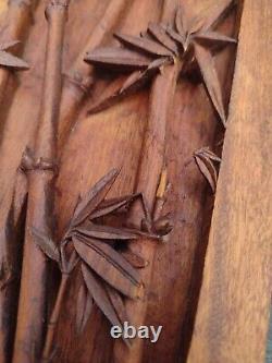 Wood Carved Panel. Decorative Asia Wall Relief Panel Sculpture Teak Wood