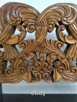 Wood Hand Carved Floral Vine Leaf Relief Panel