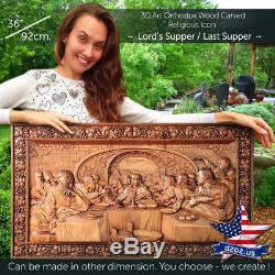 Wood Icon Last Supper Orthodox Jesus Carved picture painting panel decor art 3d