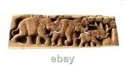 Wood Panel Carved Elephant Wall Art Hanging Forest Tree Farmhouse Home Decor