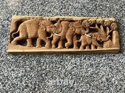 Wood Panel Carved Elephant Wall Art Hanging Forest Tree Farmhouse Home Decor