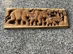 Wood Panel Carved Elephant Wall Art Hanging Forest Tree Farmhouse Home Decor