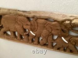 Wood Panel Carved Elephant Wall Art Hanging Forest Tree Farmhouse Home Decor