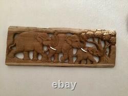 Wood Panel Carved Elephant Wall Art Hanging Forest Tree Farmhouse Home Decor