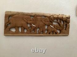 Wood Panel Carved Elephant Wall Art Hanging Forest Tree Farmhouse Home Decor