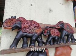 Wood Panel Carved Elephant Wall Art Hanging Natural Rustic Farmhouse Home Decor