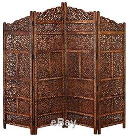 Wood Room Partition Divider 4 Panel Carved Screen. Asian India Antique Decor