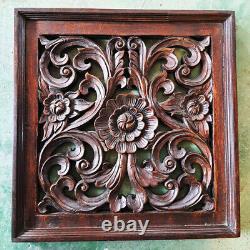Wood Wall Hanging Thai Art Carved Antique Style Panel Square 17 inch Home Decor