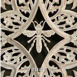 Wood Wall Sculpture Panel White Hand Carved French Country Bee